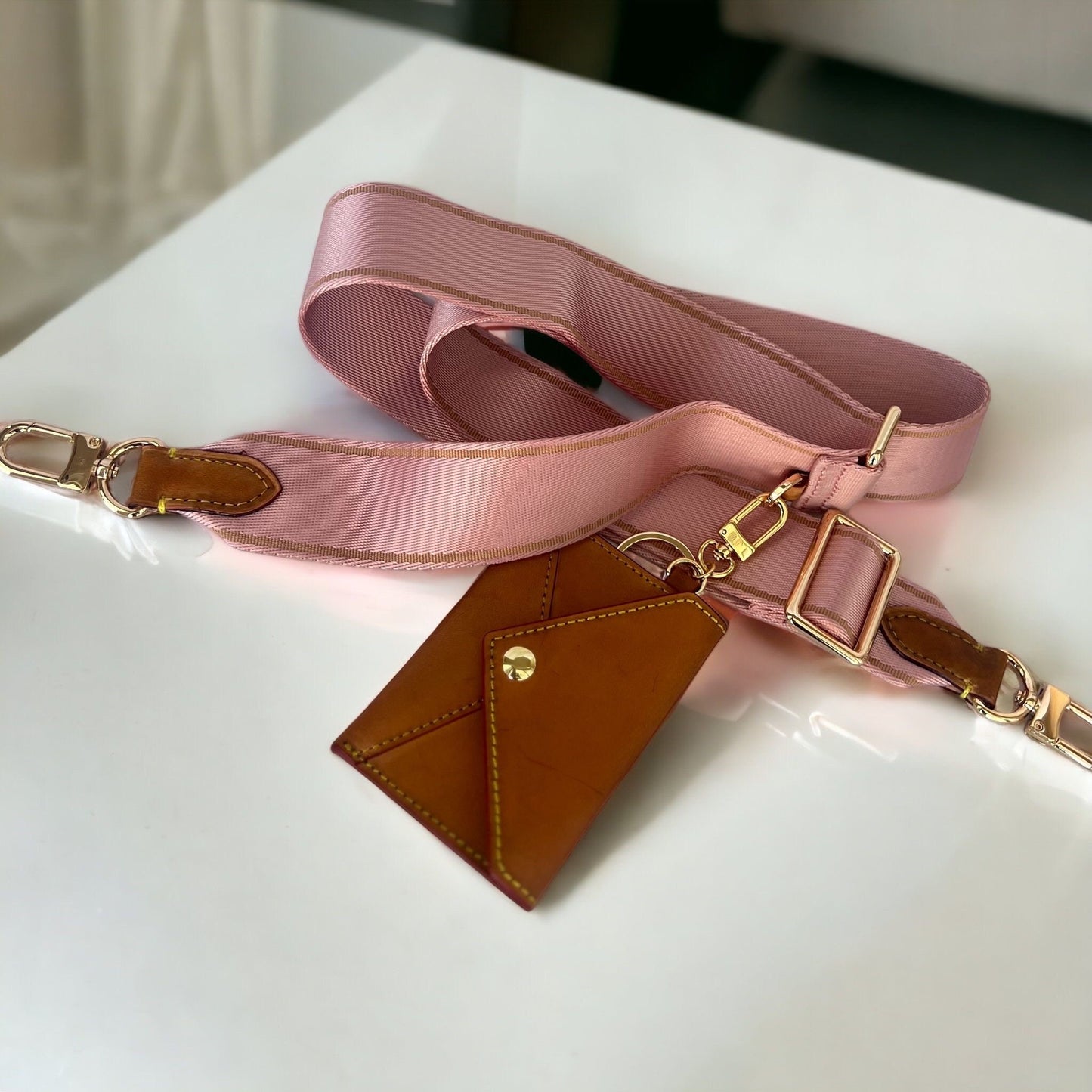 Nylon Bag Strap + Small ID Card Wallet Honey Patina