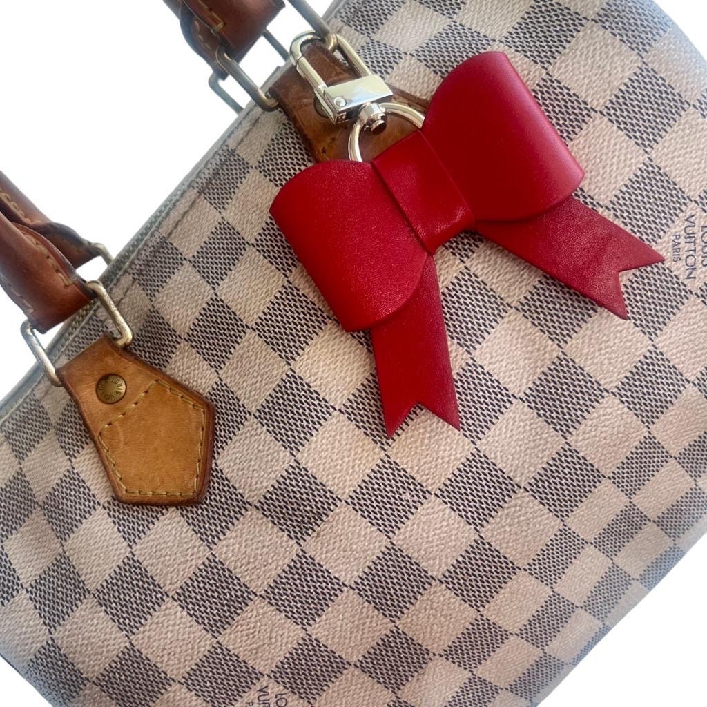 Handmade Handcrafted Leather Luxury Bow Bag Charm - Cherry Red