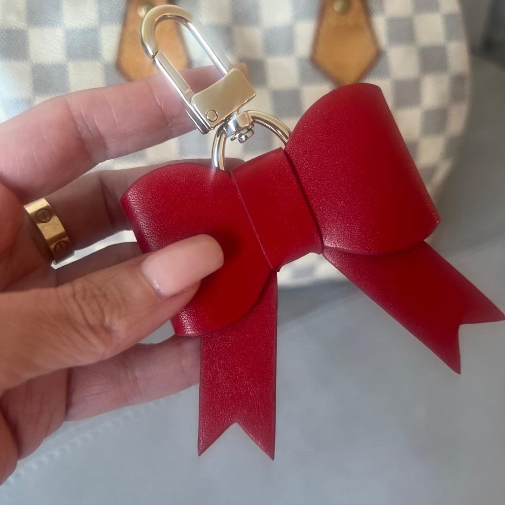 Handmade Handcrafted Leather Luxury Bow Bag Charm - Cherry Red