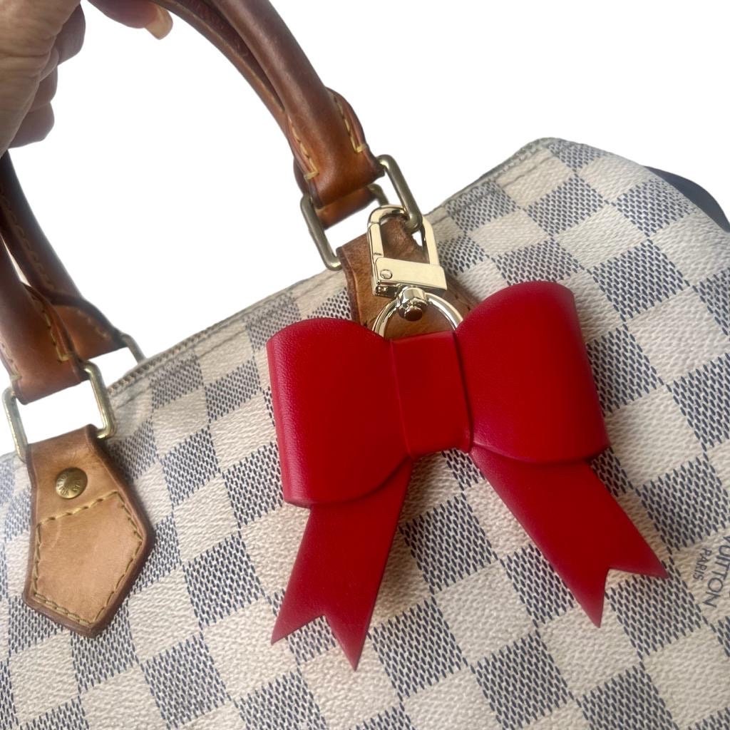 Handmade Handcrafted Leather Luxury Bow Bag Charm - Cherry Red