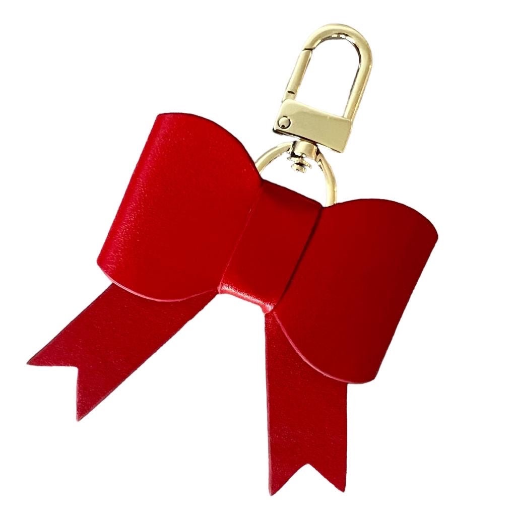 Handmade Handcrafted Leather Luxury Bow Bag Charm - Cherry Red