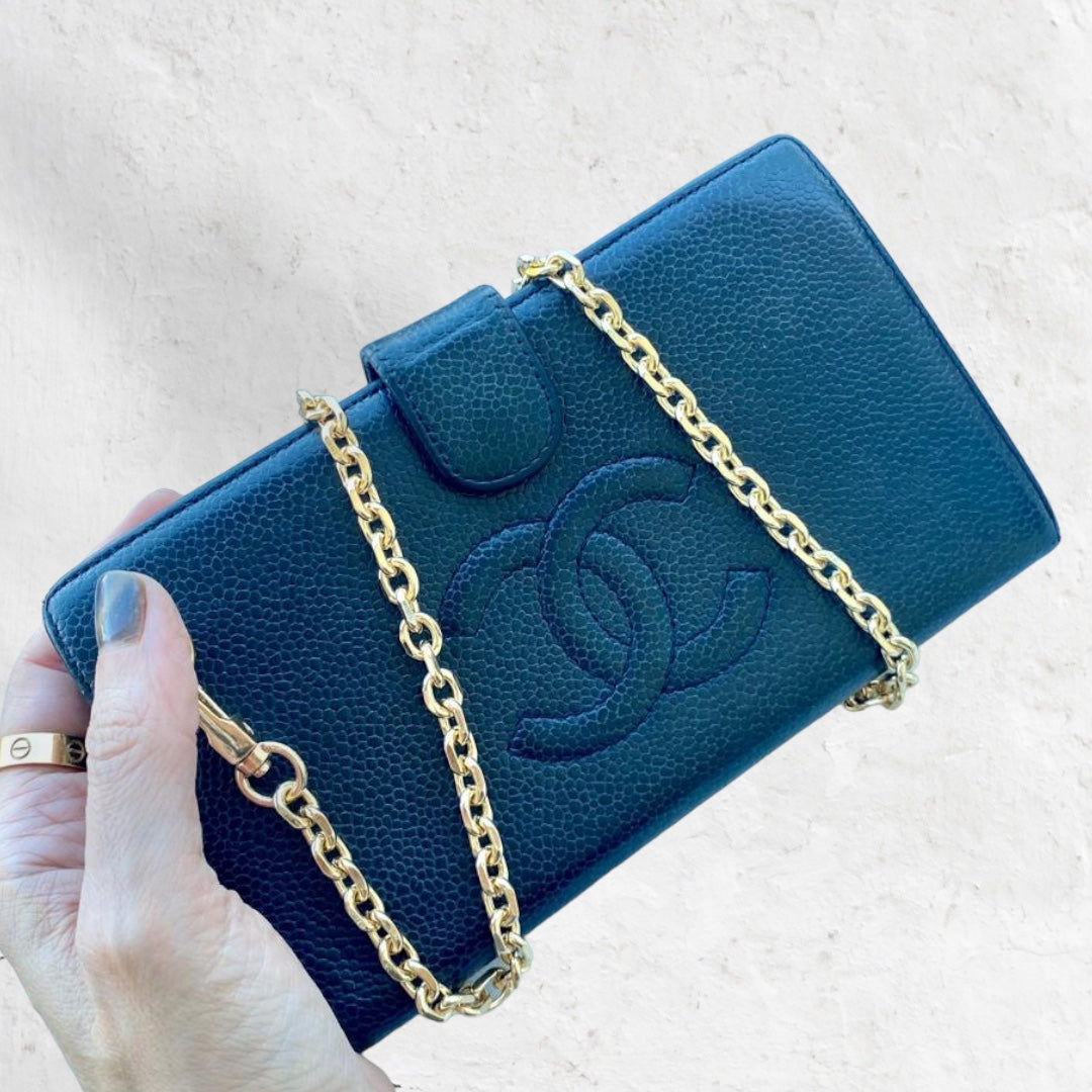 CHANEL CAVIAR LONG WALLET + Complimentary Chain