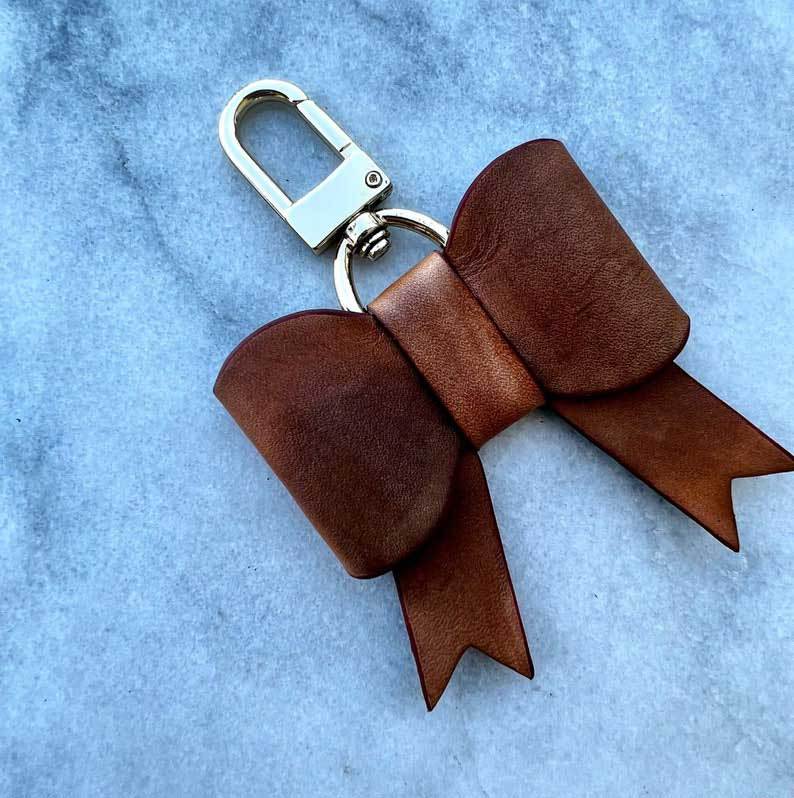 HANDMADE BOW BAG CHARM Honey Patina or Natural