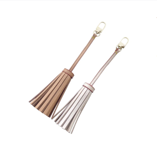 Vachetta Leather Long Tassel Bag Charm- Natural Vachetta or Tanning Honey Patina - For Pochette - Clutch- Hand Bag / Tassel- Charm