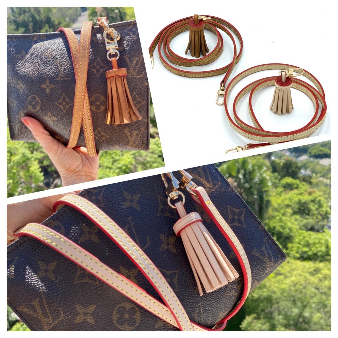 Vachetta Leather Crossbody Strap Replacement + Tassel Set - Natural Vachetta or Honey Handcrafted Patina - For Pochette Clutch and Purses - Sexy Little Vintage