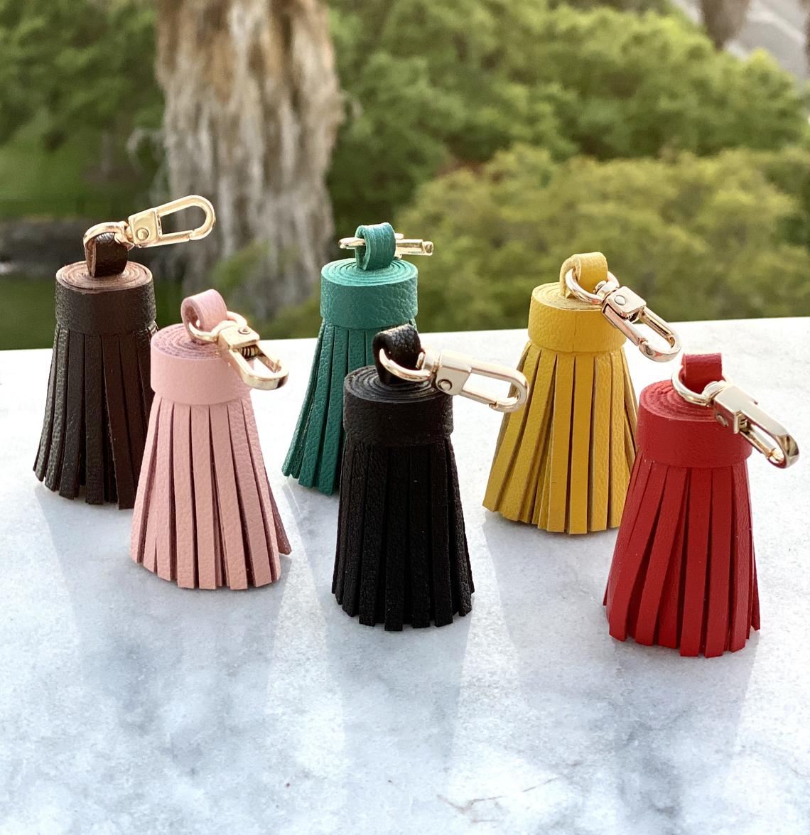 Genuine Leather Tassel Keychain Handbag Charm Handmade from Top quality Real Leather - Bag Charm Accessory - Leather Tassel for Bag - Colors - Sexy Little Vintage