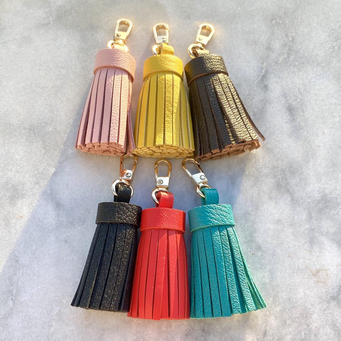 Genuine Leather Tassel Keychain Handbag Charm Handmade from Top quality Real Leather - Bag Charm Accessory - Leather Tassel for Bag - Colors - Sexy Little Vintage