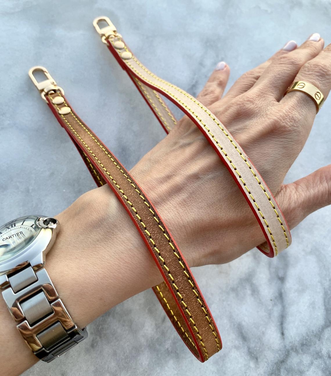Vachetta Leather Wristlet Strap -Natural Vachetta or Honey Tanning Handmade Patina - Wristlet Replacement For Pochette Clutch Wallet Purses