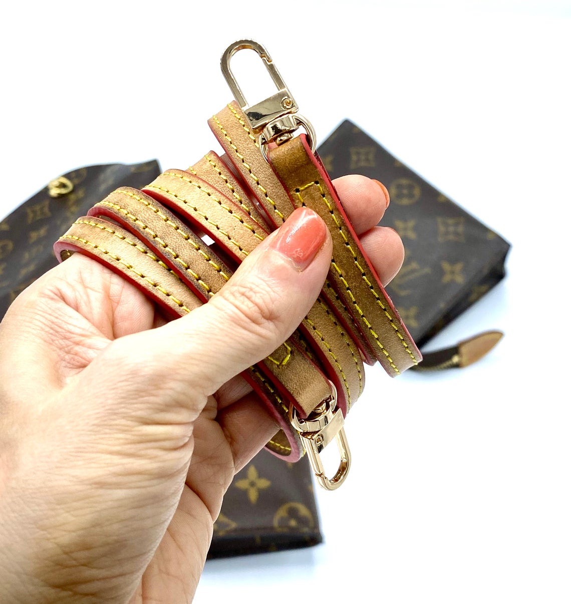 Crossbody Strap Replacement - Vachetta Leather - Custom Honey Tanning Handmade Patina - Strap for Pochette Clutch and Small luxury Purses - Sexy Little Vintage