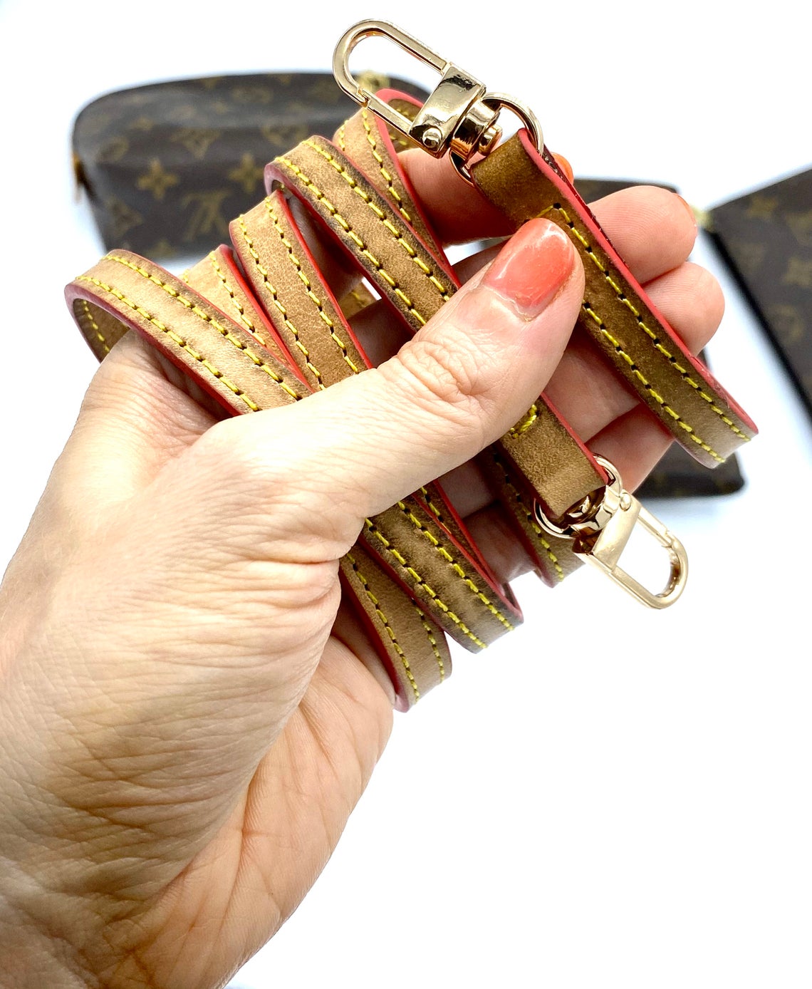 Crossbody Strap Replacement - Vachetta Leather - Custom Honey Tanning Handmade Patina - Strap for Pochette Clutch and Small luxury Purses - Sexy Little Vintage