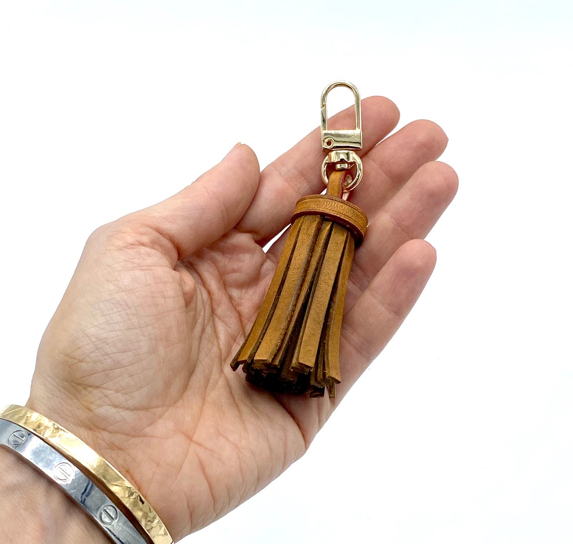 Vachetta Leather Crossbody Strap Replacement + Tassel Set - Natural Vachetta or Honey Handcrafted Patina - For Pochette Clutch and Purses