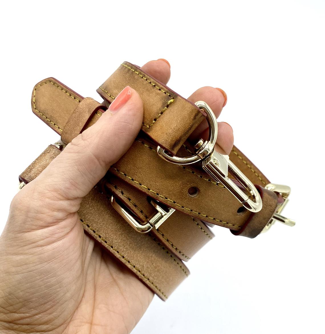 Vachetta Leather Adjustable Crossbody - Shoulder Strap - Real Vegetable Leather - Honey Tanning Handmade Patina - Strap for GM Vintage Bags