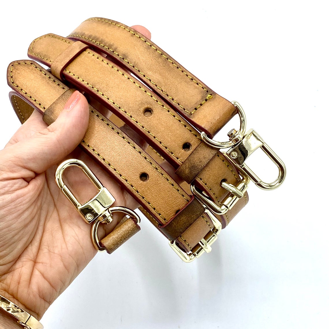 Vachetta Leather Adjustable Crossbody 0r Shoulder Strap - Real Vegetable Leather - Honey Tanning Handmade Patina - Strap for GM Vintage Bags - Sexy Little Vintage
