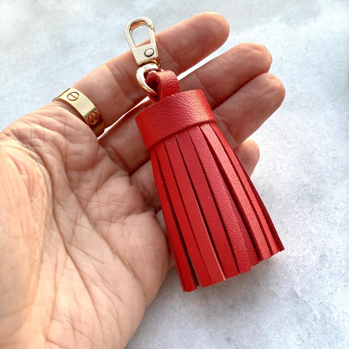 Genuine Leather Tassel Keychain Handbag Charm Handmade from Top quality Real Leather - Bag Charm Accessory - Leather Tassel for Bag - Colors - Sexy Little Vintage