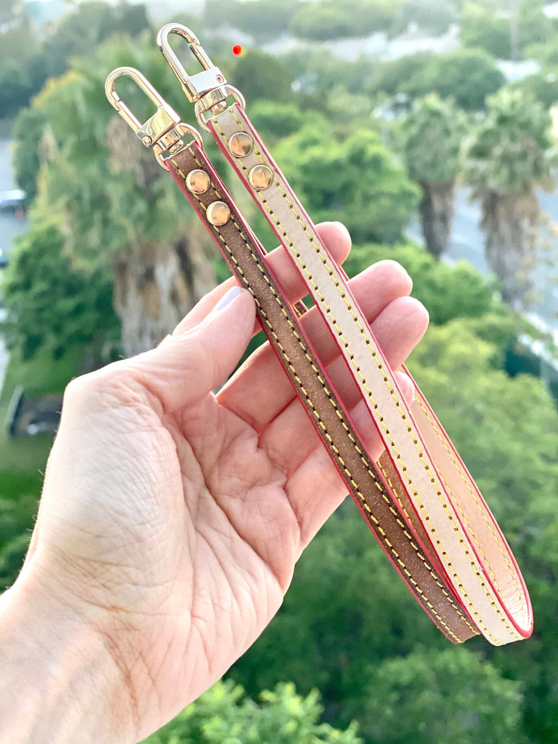 Wristlet Leather Strap Replacement For Pochette - Clutch - Wallet - Natural Vachetta or Honey Tanning Handcrafted Patina - keychain key fob - Sexy Little Vintage