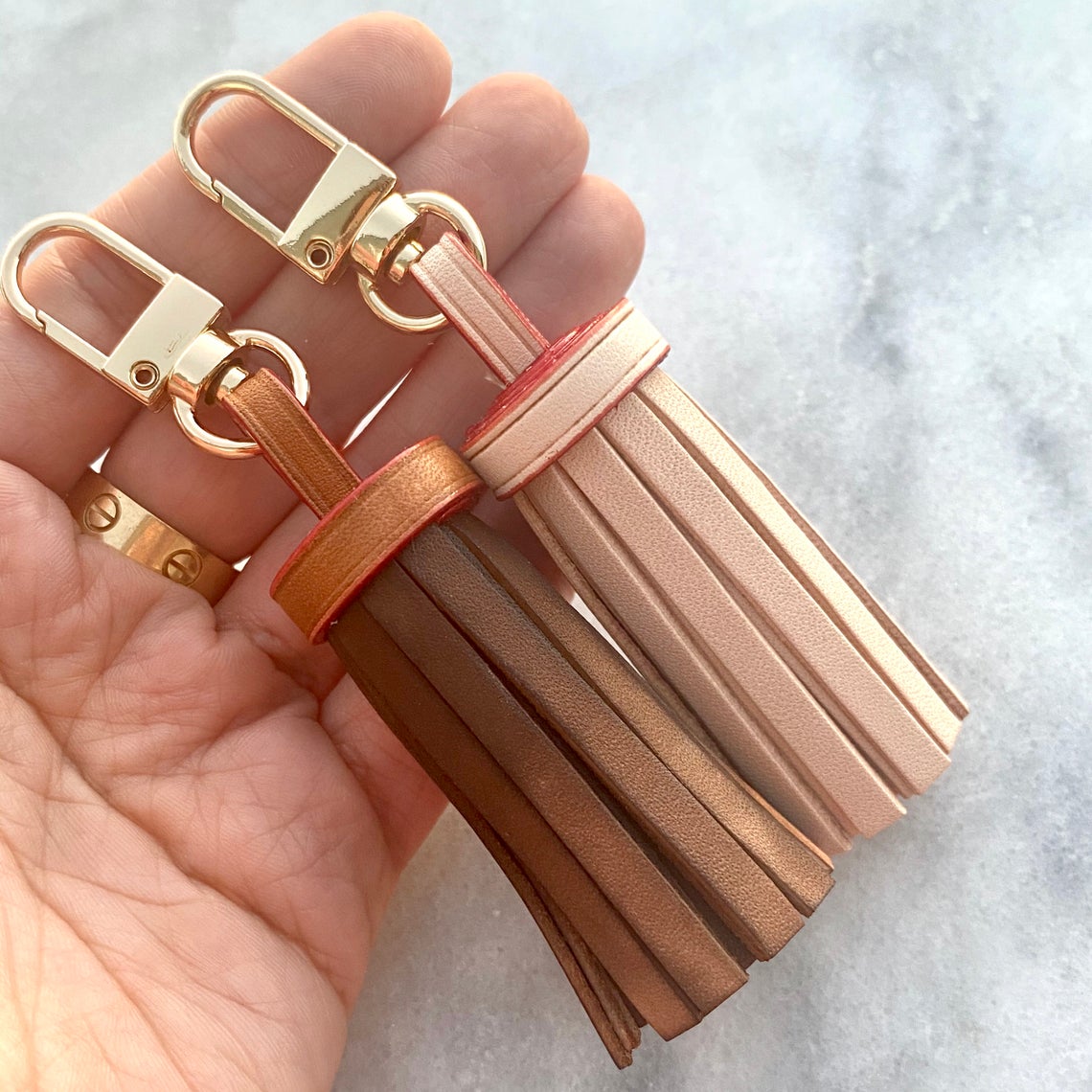 Handcrafted Vachetta Leather Tassel -Natural Vachetta or Handmade Tanning Honey Patina - For Pochette Clutch Pouch - Real Leather Tassel - - Sexy Little Vintage