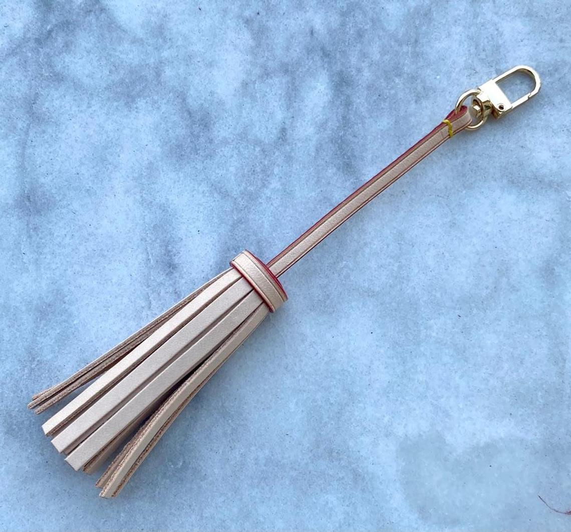 Vachetta Leather Long Tassel Bag Charm- Natural Vachetta or Tanning Honey Patina - For Pochette - Clutch- Hand Bag / Tassel- Charm - Sexy Little Vintage