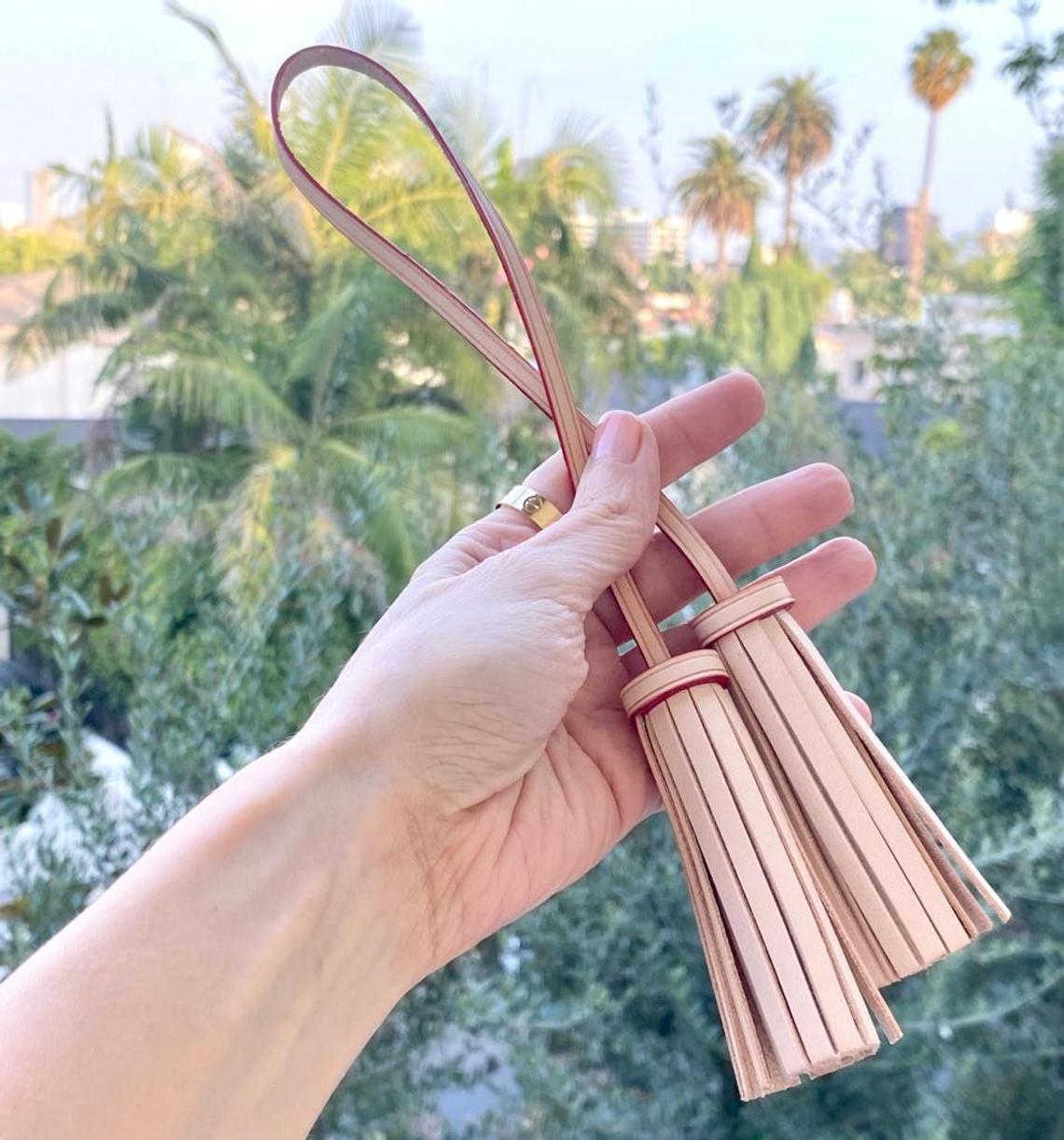 Vachetta Leather Long Double Tassel Bag Charm- Natural Vachetta - For Pochette - Clutch- Hand Bag / Tassel - Charm- double ended Tassel - Sexy Little Vintage