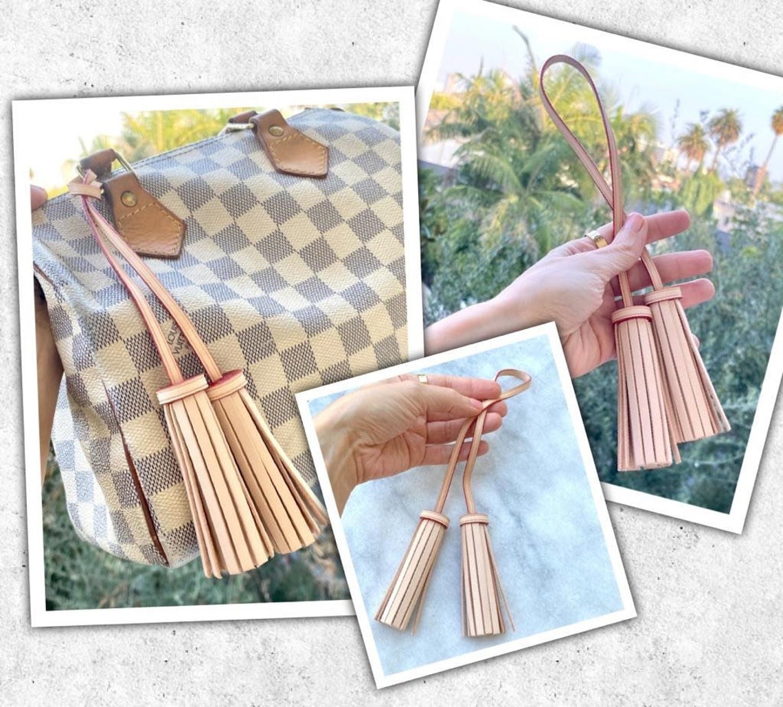 Vachetta Leather Long Double Tassel Bag Charm- Natural Vachetta - For Pochette - Clutch- Hand Bag / Tassel - Charm- double ended Tassel - Sexy Little Vintage