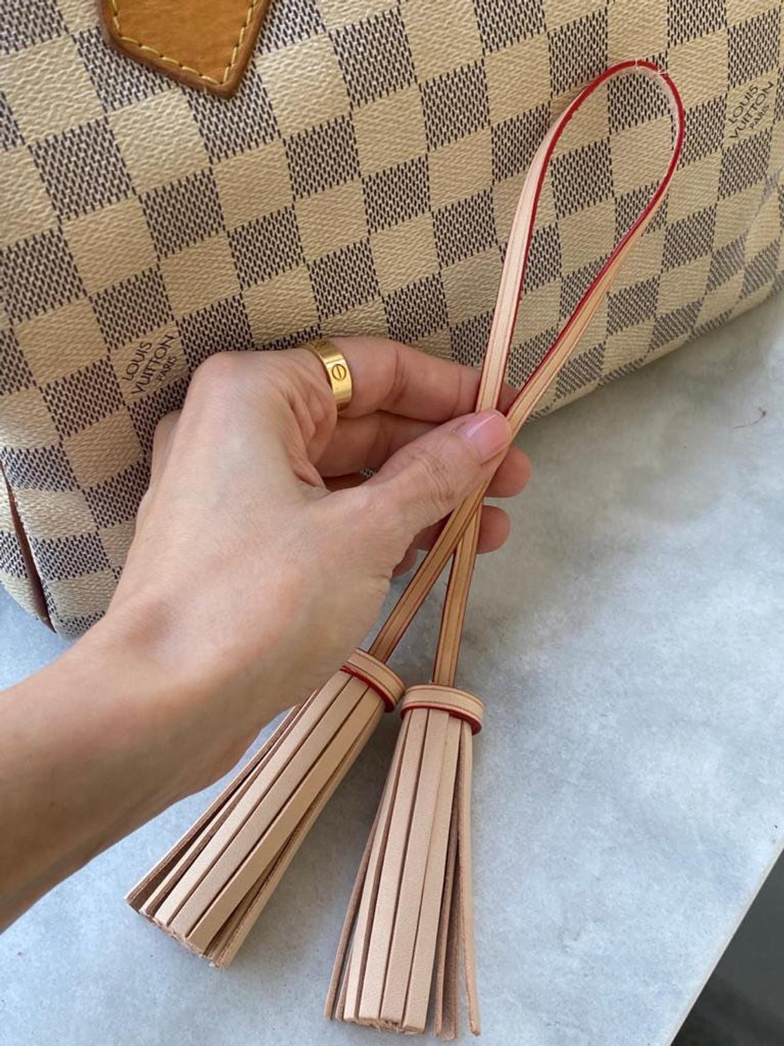Vachetta Leather Long Double Tassel Bag Charm- Natural Vachetta - For Pochette - Clutch- Hand Bag / Tassel - Charm- double ended Tassel