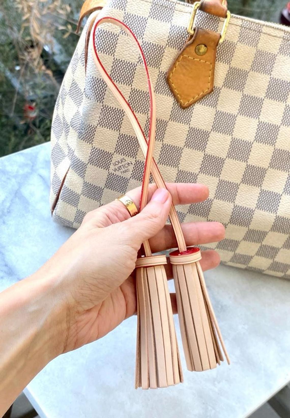 Vachetta Leather Long Double Tassel Bag Charm- Natural Vachetta - For Pochette - Clutch- Hand Bag / Tassel - Charm- double ended Tassel - Sexy Little Vintage