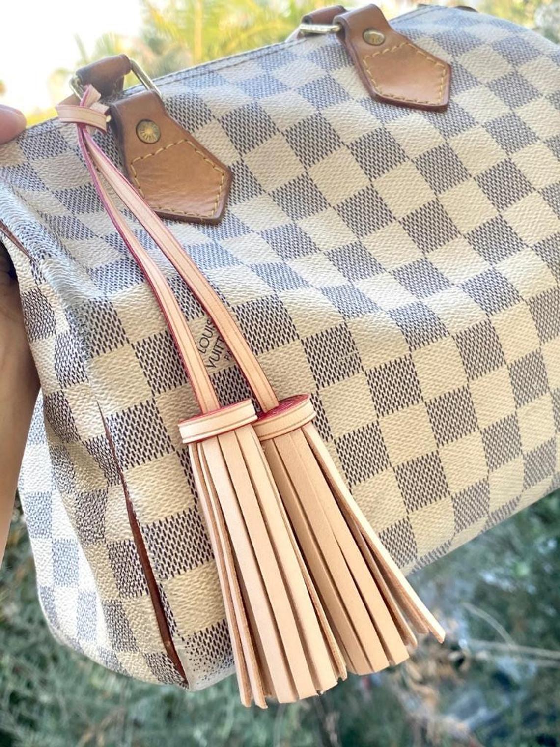 Vachetta Leather Long Double Tassel Bag Charm- Natural Vachetta - For Pochette - Clutch- Hand Bag / Tassel - Charm- double ended Tassel - Sexy Little Vintage