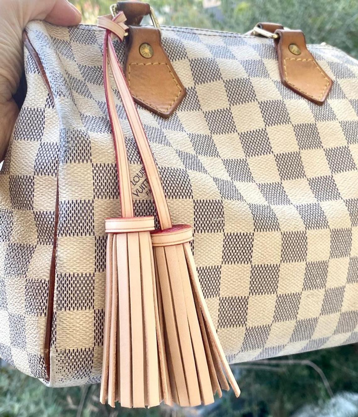 Vachetta Leather Long Double Tassel Bag Charm- Natural Vachetta - For Pochette - Clutch- Hand Bag / Tassel - Charm- double ended Tassel - Sexy Little Vintage
