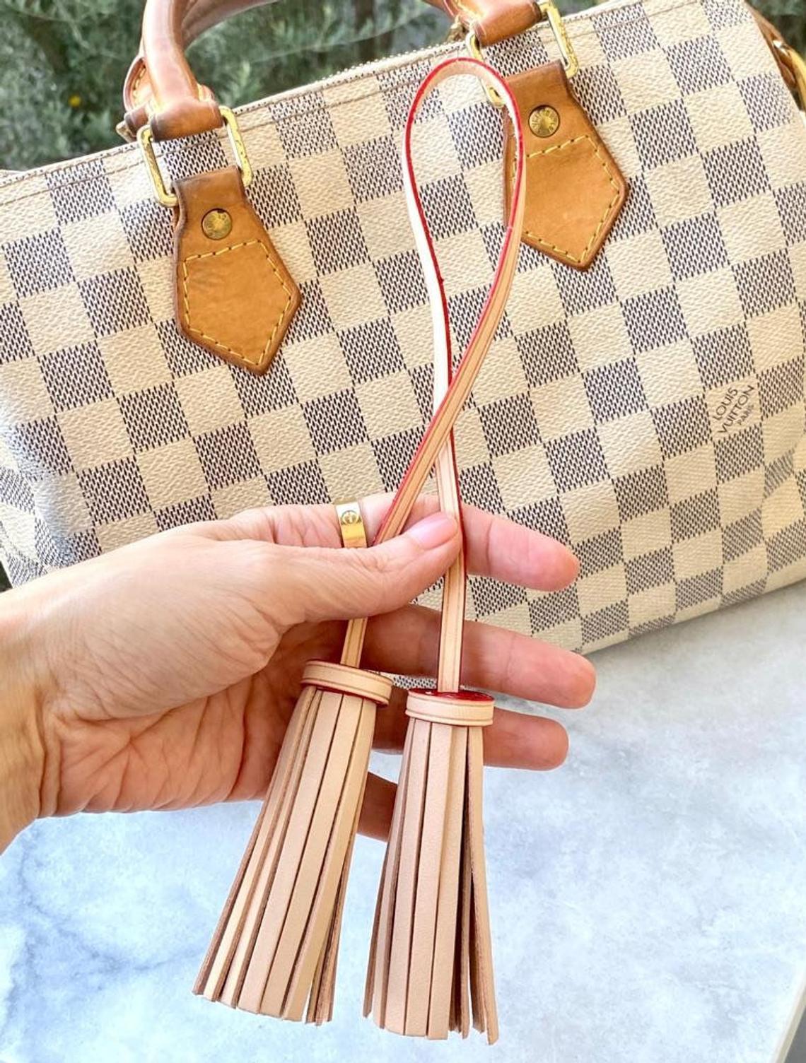 Vachetta Leather Long Double Tassel Bag Charm- Natural Vachetta - For Pochette - Clutch- Hand Bag / Tassel - Charm- double ended Tassel - Sexy Little Vintage