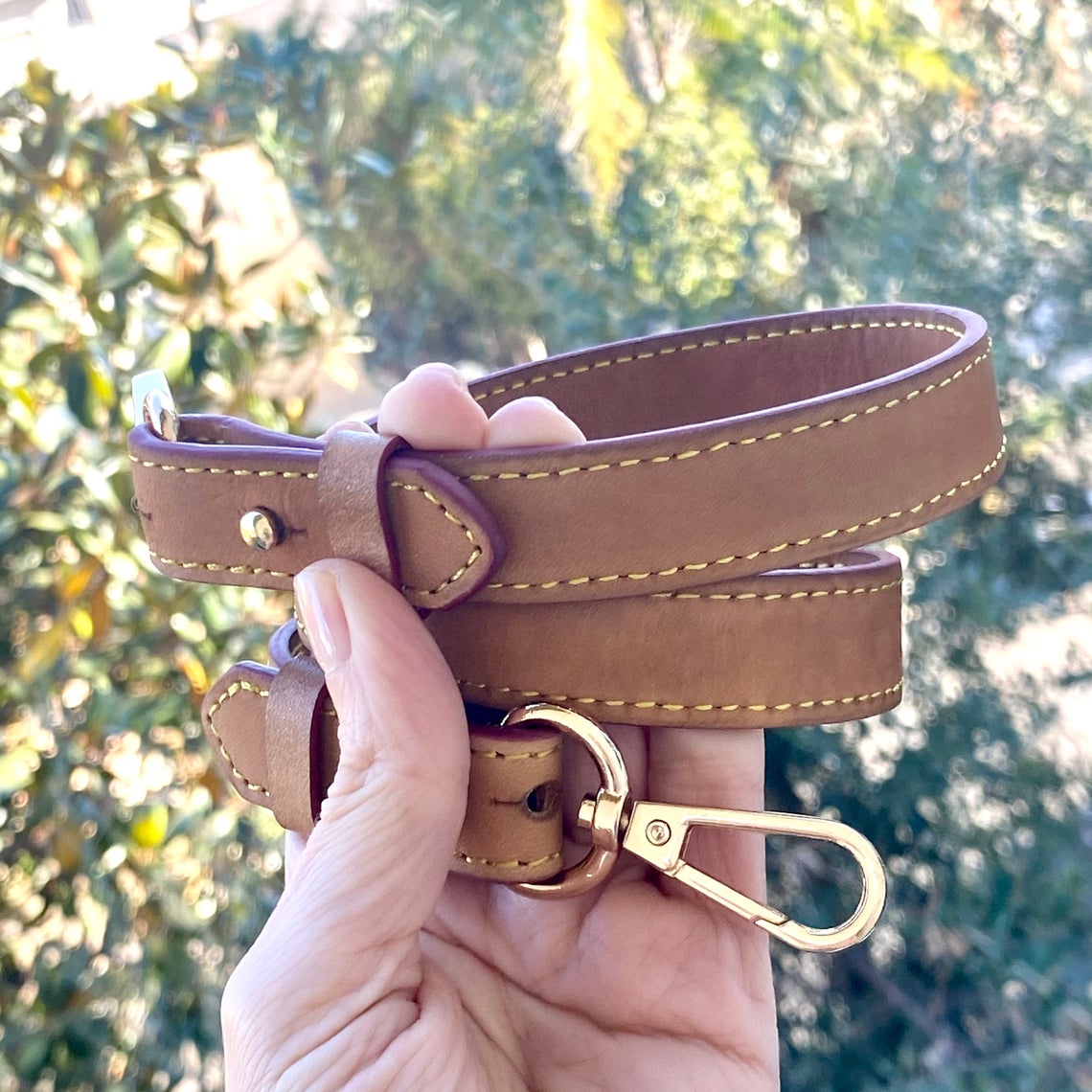 Adjustable Shoulder Strap Vachetta Leather - Real Vegetable Leather - Honey Tanning Vintage Handmade Patina - Strap for PM/ GM Vintage Bags - Sexy Little Vintage