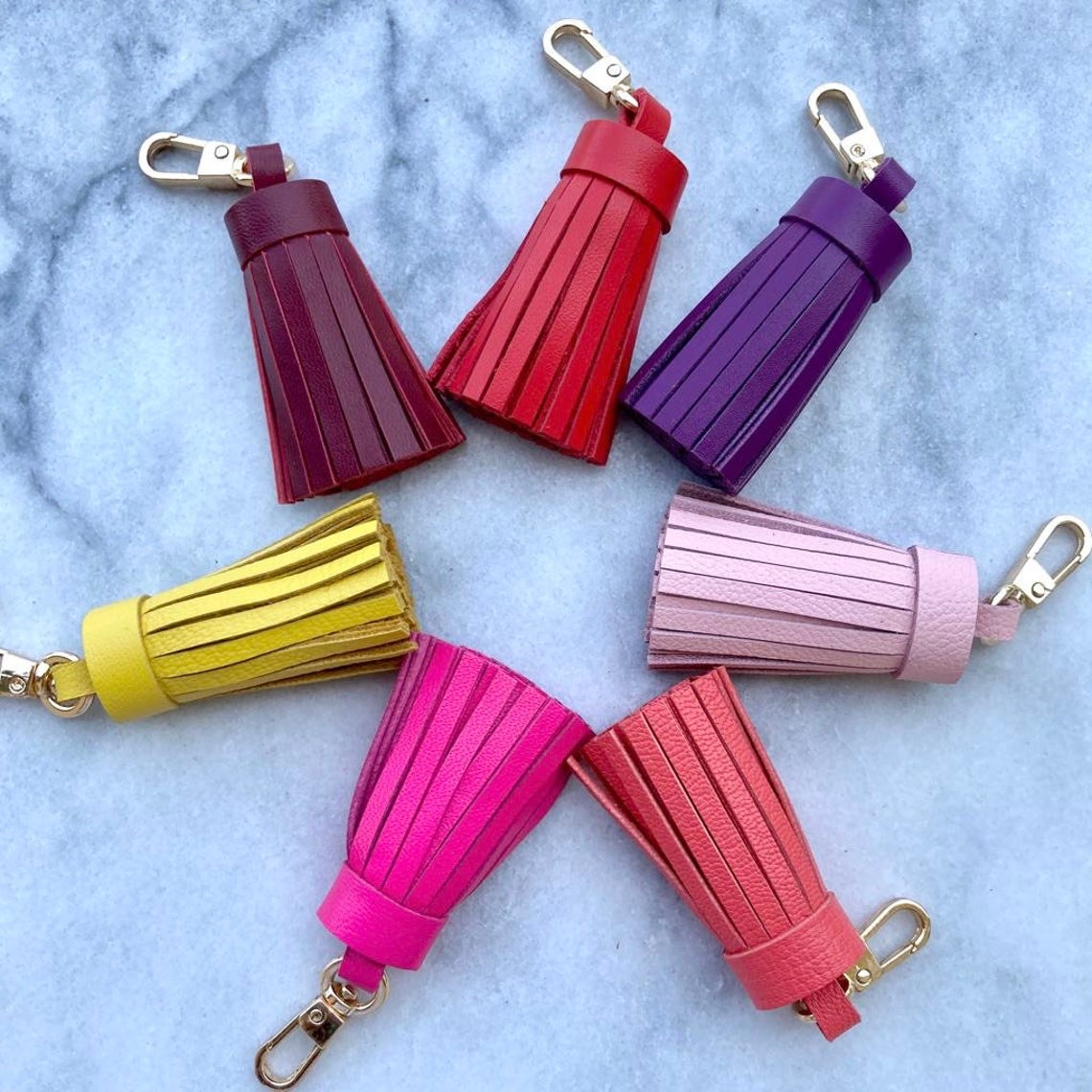 Genuine Leather Tassel Keychain Handbag Charm Handmade from Top quality Real Leather - Bag Charm Accessory - Leather Tassel for Bag - Colors - Sexy Little Vintage