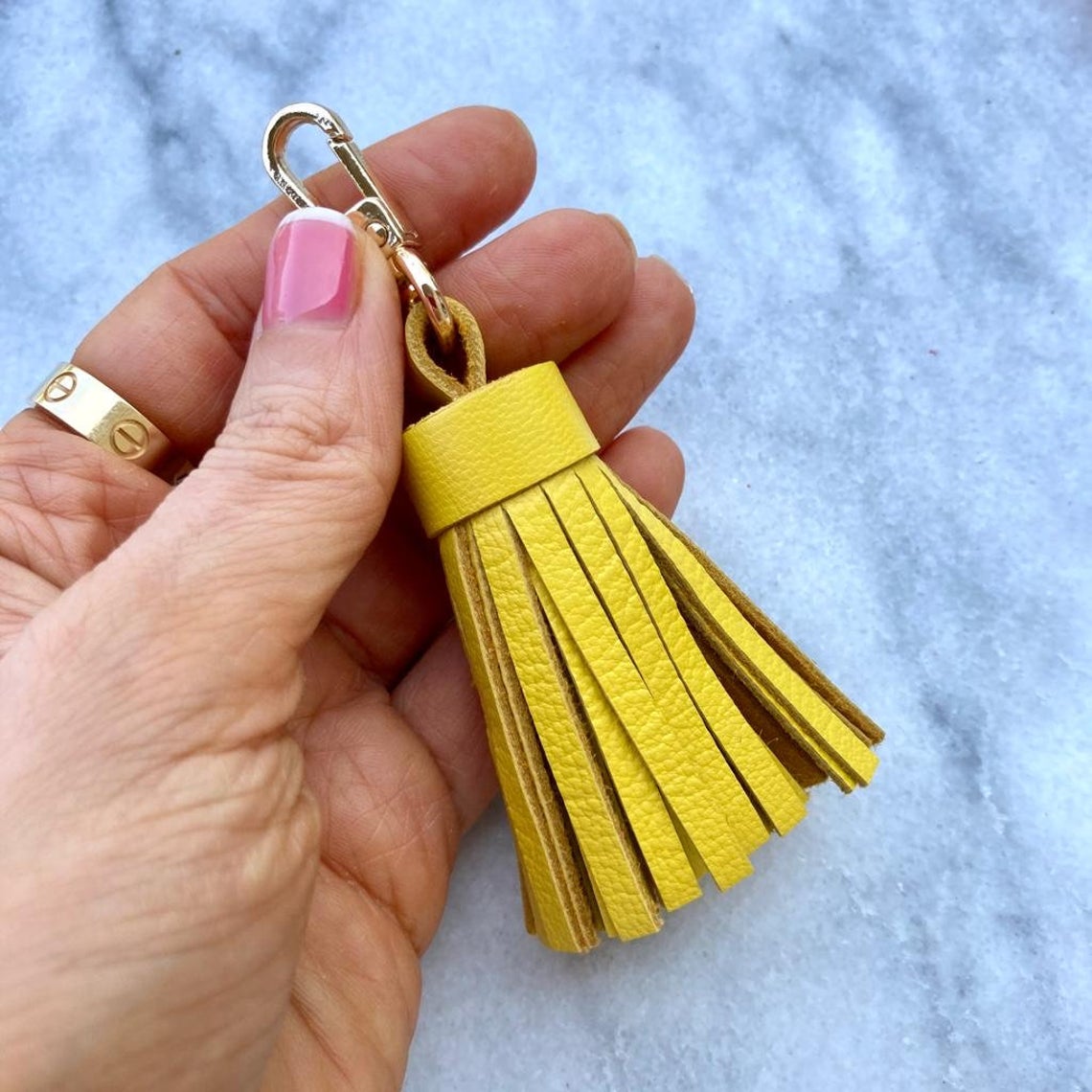 Genuine Leather Tassel Keychain Handbag Charm Handmade from Top quality Real Leather - Bag Charm Accessory - Leather Tassels - Summer Colors - Sexy Little Vintage