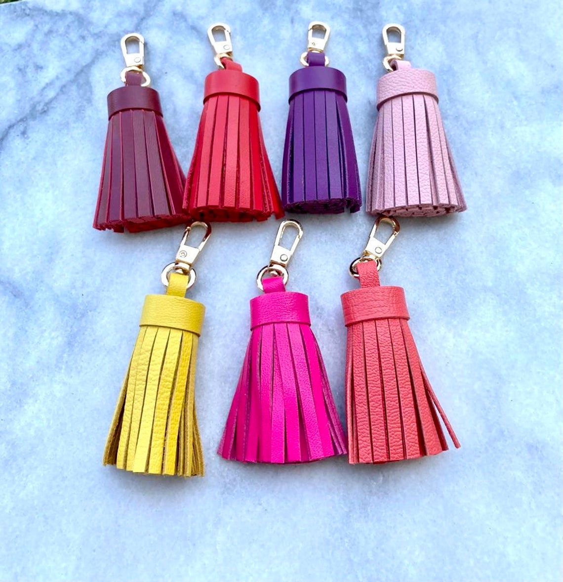 Genuine Leather Tassel Keychain Handbag Charm Handmade from Top quality Real Leather - Bag Charm Accessory - Leather Tassels - Summer Colors - Sexy Little Vintage