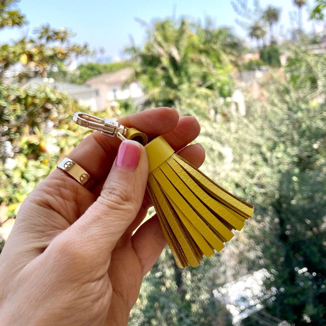 Genuine Leather Tassel Keychain Handbag Charm Handmade from Top quality Real Leather - Bag Charm Accessory - Leather Tassels - Summer Colors - Sexy Little Vintage