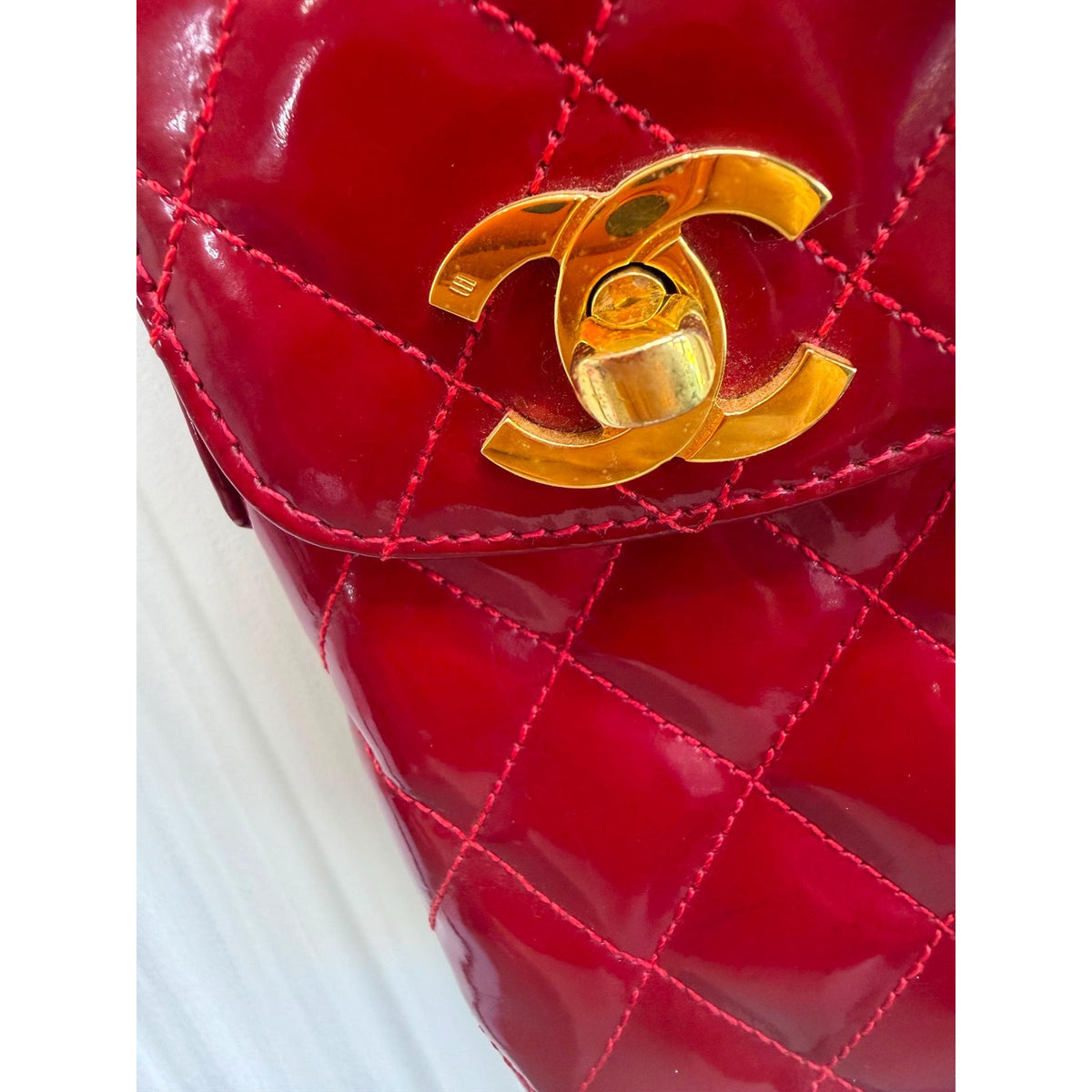 CHANEL Red Patent Leather Mini Flap Bag