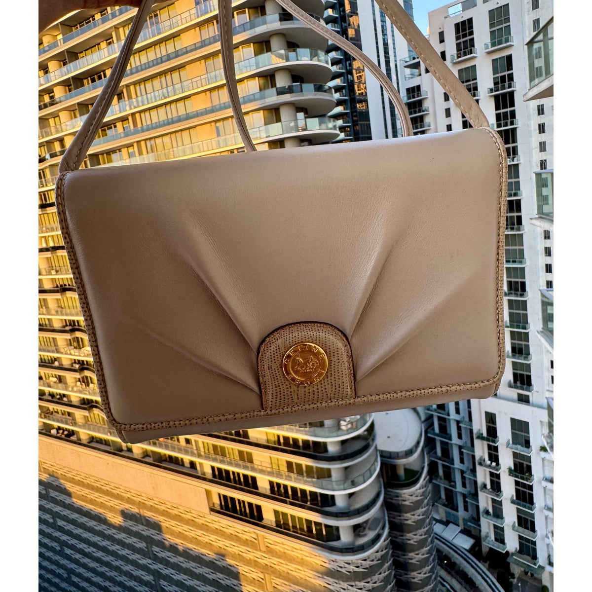 CELINE Sport Beige Leather Shoulder Bag