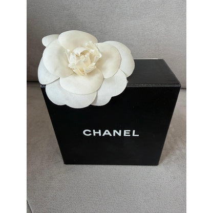 CHANEL Ivory Silk Camellia Brooch