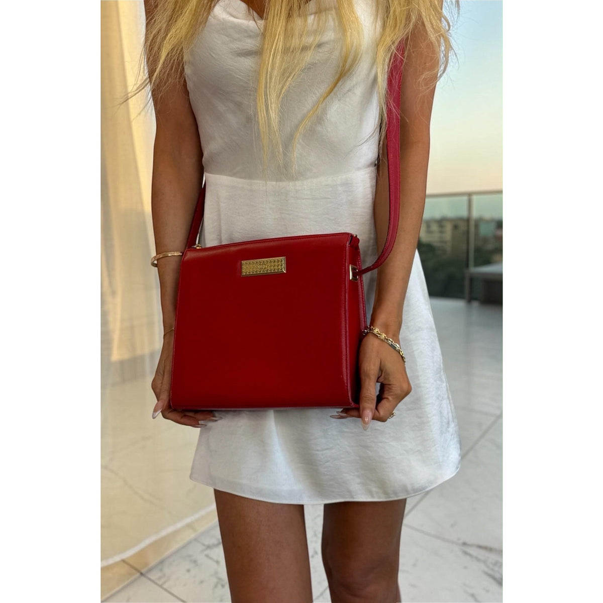 CHRISTIAN DIOR Red Calfskin Crossbody Bag
