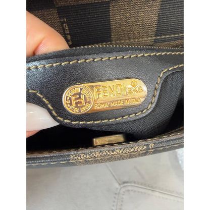 FENDI Brown Black Checkerboard Tote Bag