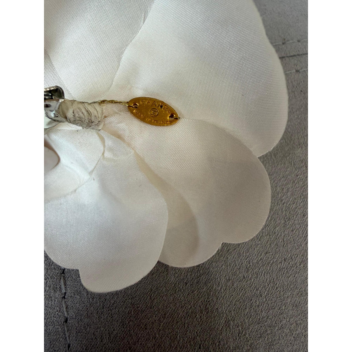 CHANEL Ivory Silk Camellia Brooch