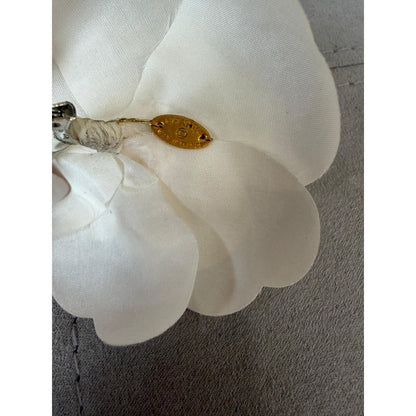 CHANEL Ivory Silk Camellia Brooch