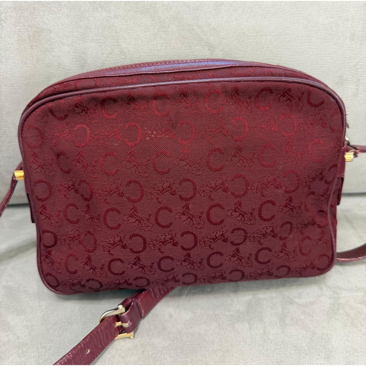 CELINE Burgundy C Monogram Shoulder Bag