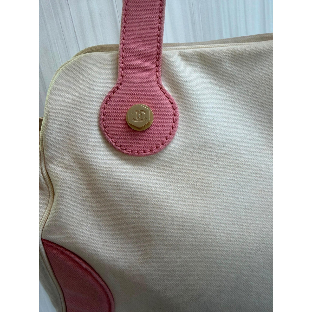 CHANEL Travel Line Cream & Pink Tote Bag