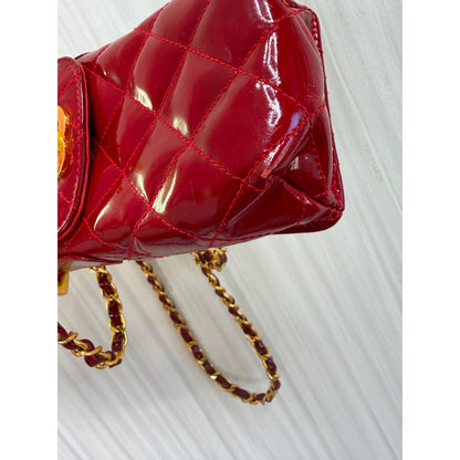 CHANEL Red Patent Leather Mini Flap Bag