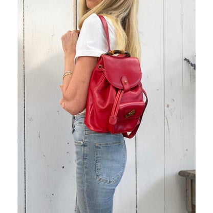 GUCCI Red Leather Bamboo Backpack