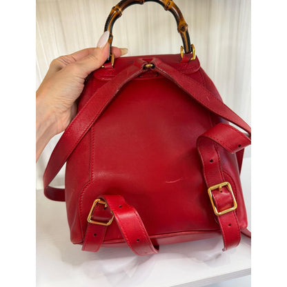 GUCCI Red Leather Bamboo Backpack