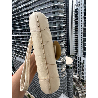 CHLOÉ Cream Leather Wristlet Clutch