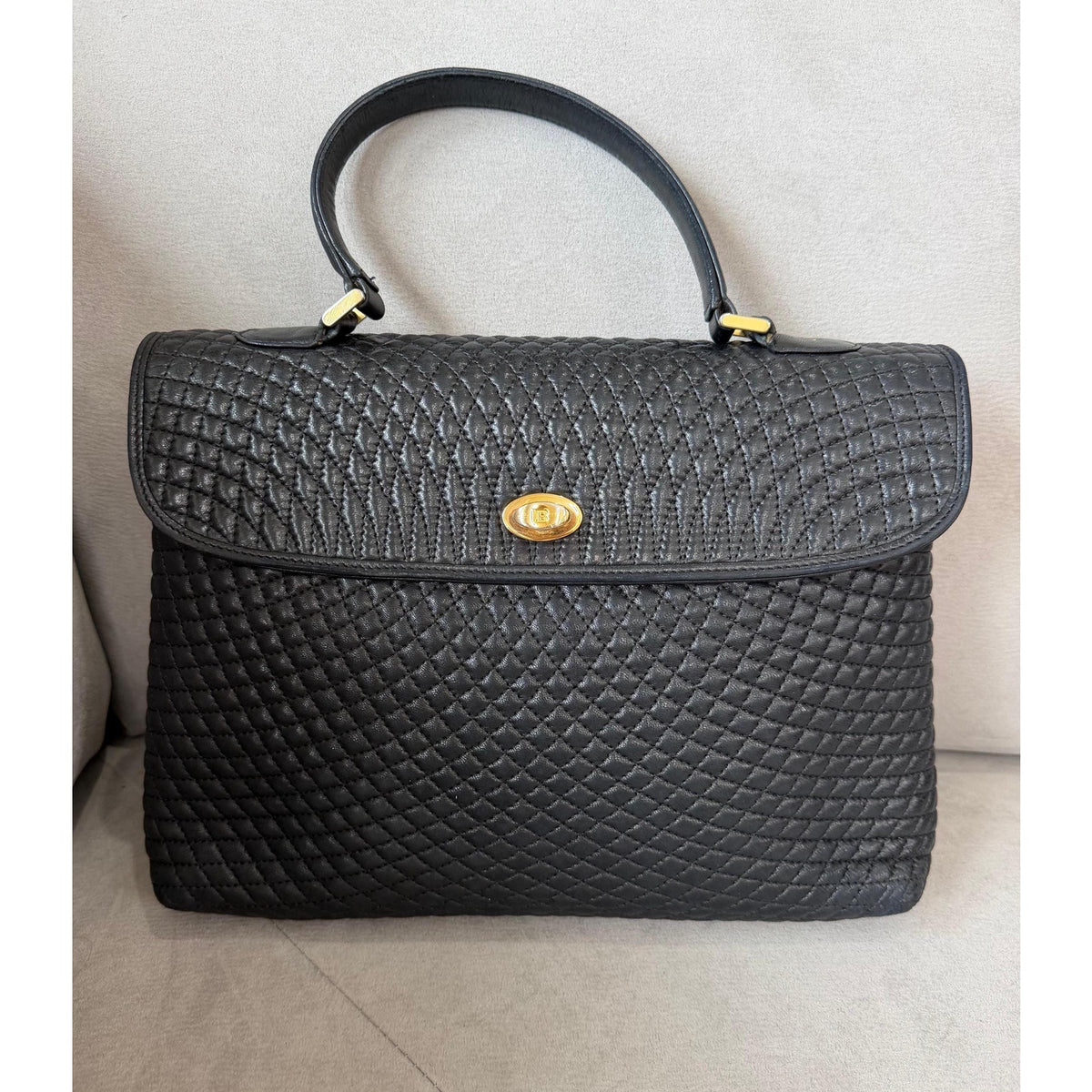BALLY Black Woven Leather Top Handle Bag