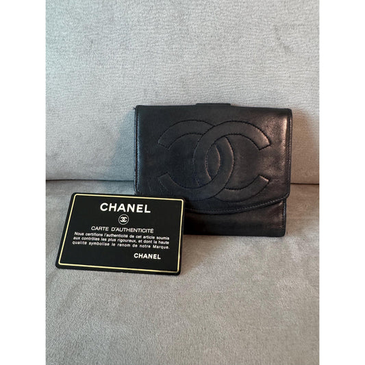 CHANEL Black Lambskin Bifold Wallet