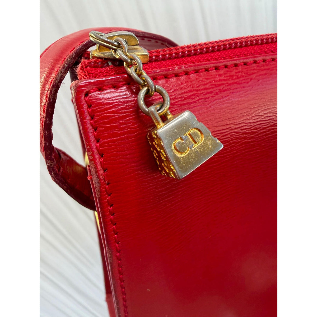 CHRISTIAN DIOR Red Calfskin Crossbody Bag