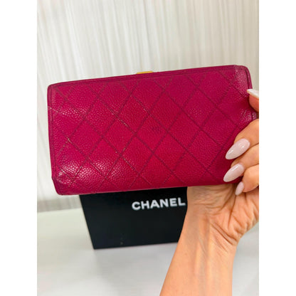 CHANEL Pink Caviar Leather Long Wallet